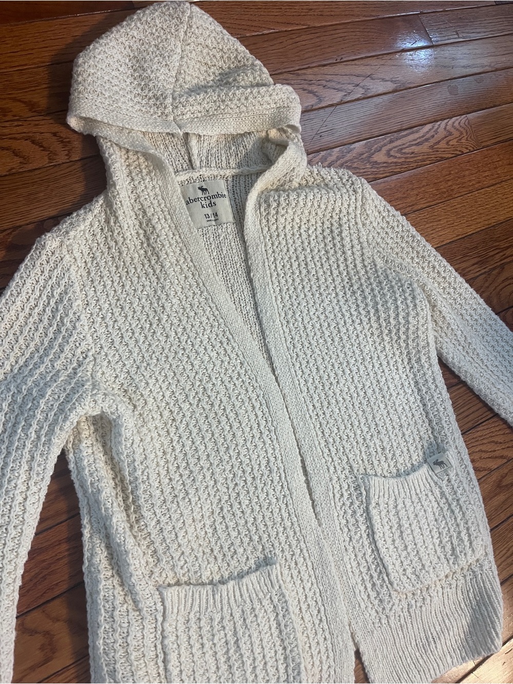 abercrombie kids Cream Hooded Knit Cardigan girls 13/14 l xl